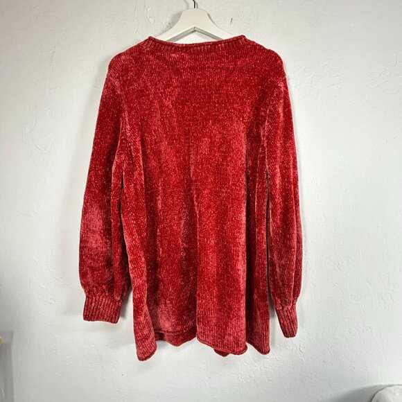 Soft Surroundings Women Chenille V-Neck Sweater Large Red Orange Pullover Casual - Picture 2 of 7